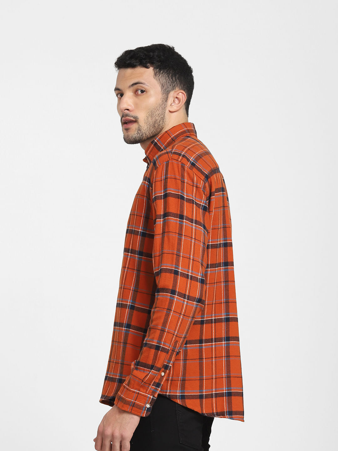 Orange Check Full Sleeves Shirt