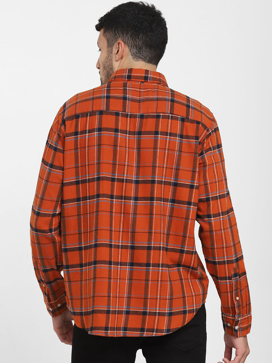 Orange Check Full Sleeves Shirt