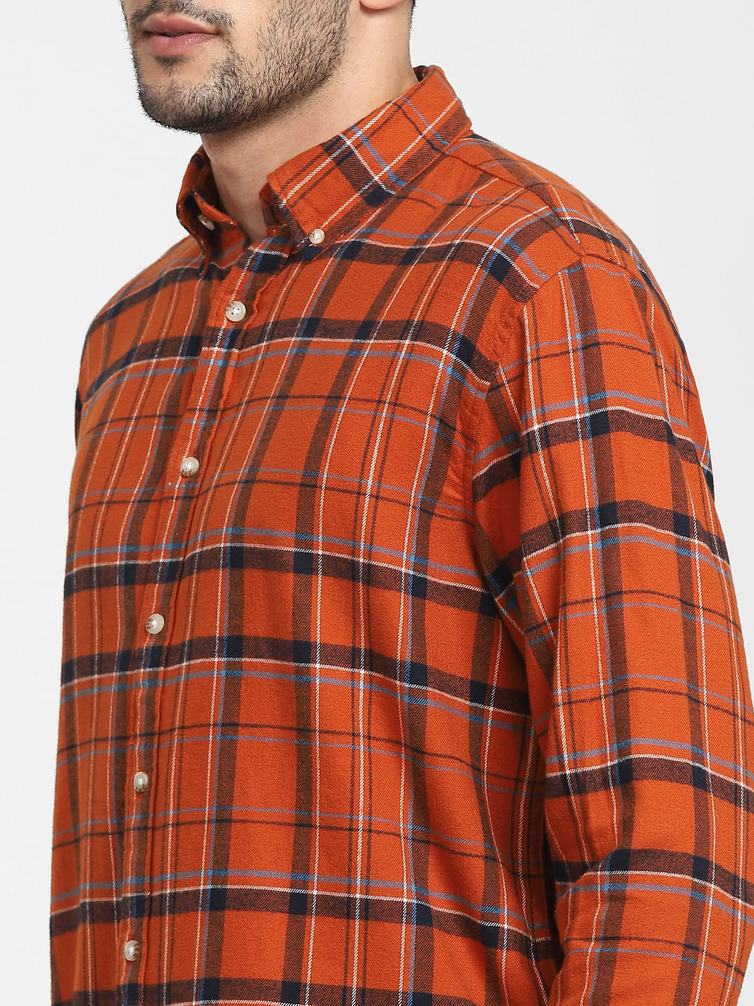 Orange Check Full Sleeves Shirt