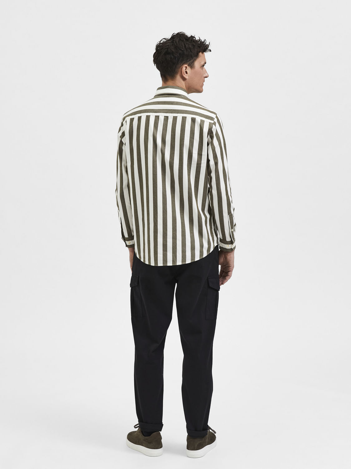 Green Striped Full Sleeves Shirt