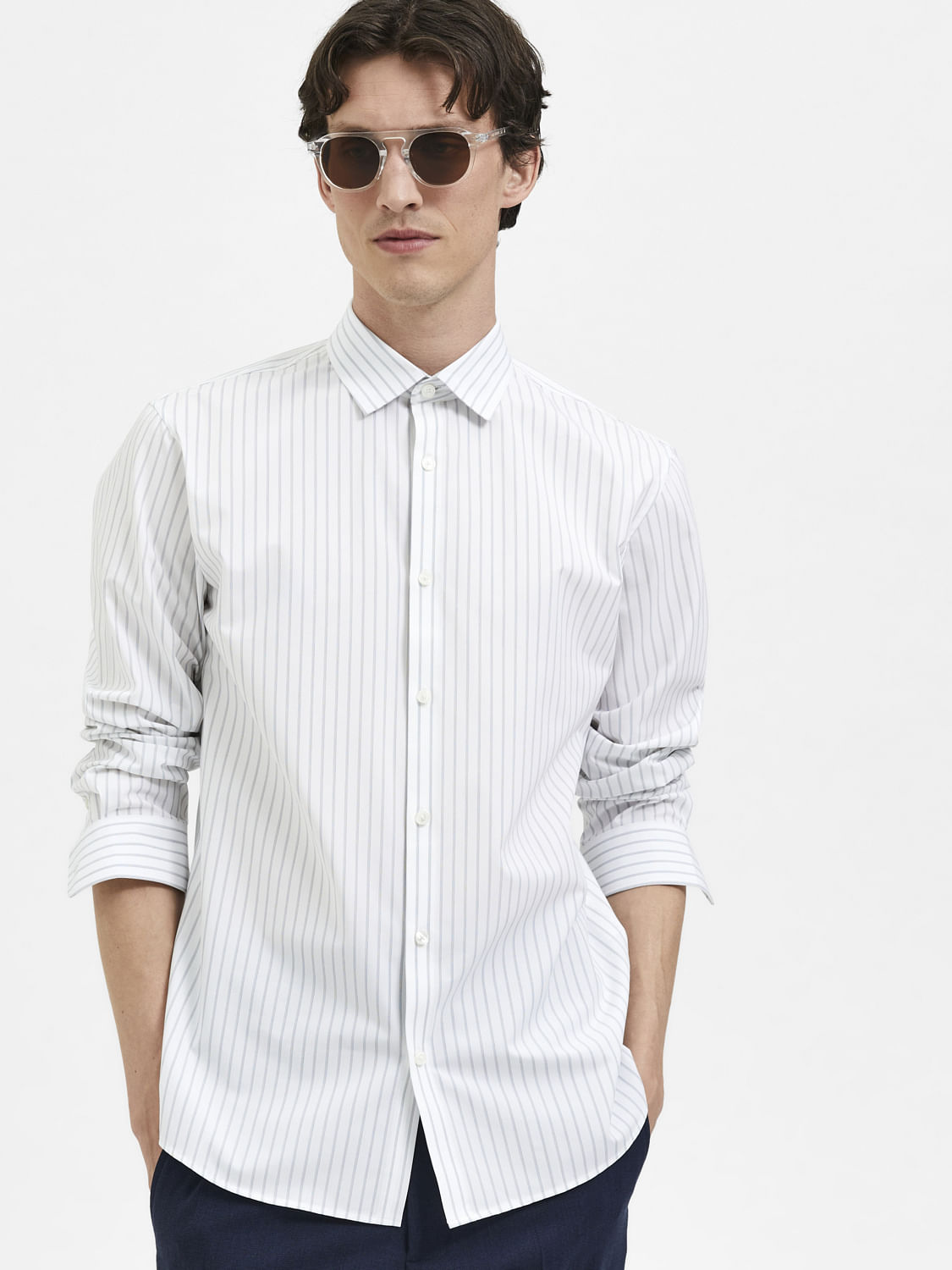 White Striped Full Sleeves Shirt
