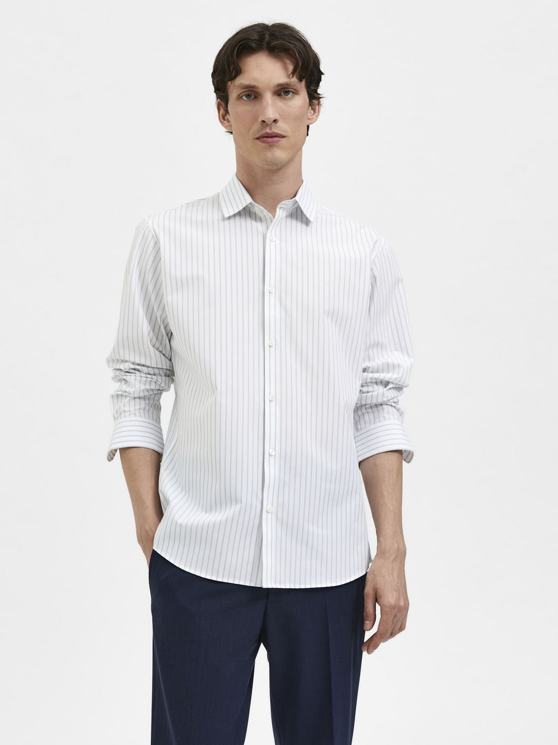 White Striped Full Sleeves Shirt