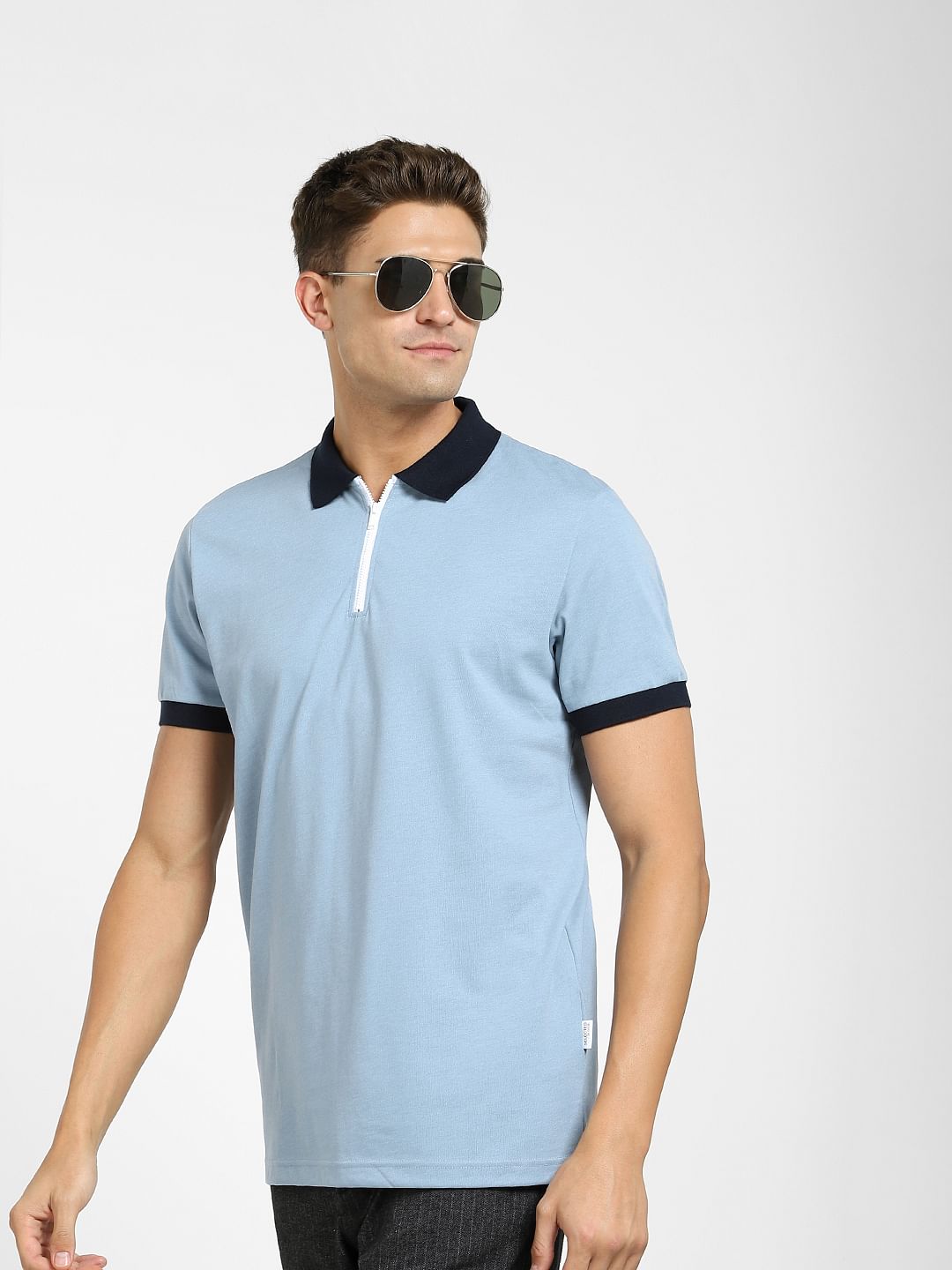Blue Polo Neck T-Shirt