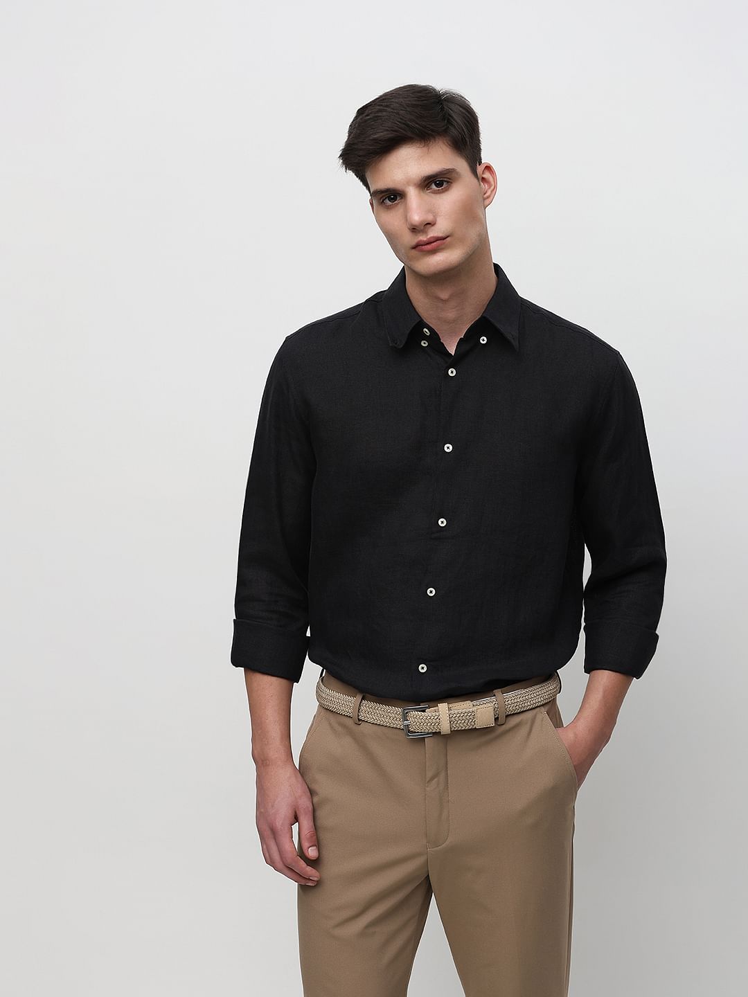 Black Linen Full Sleeves Shirt