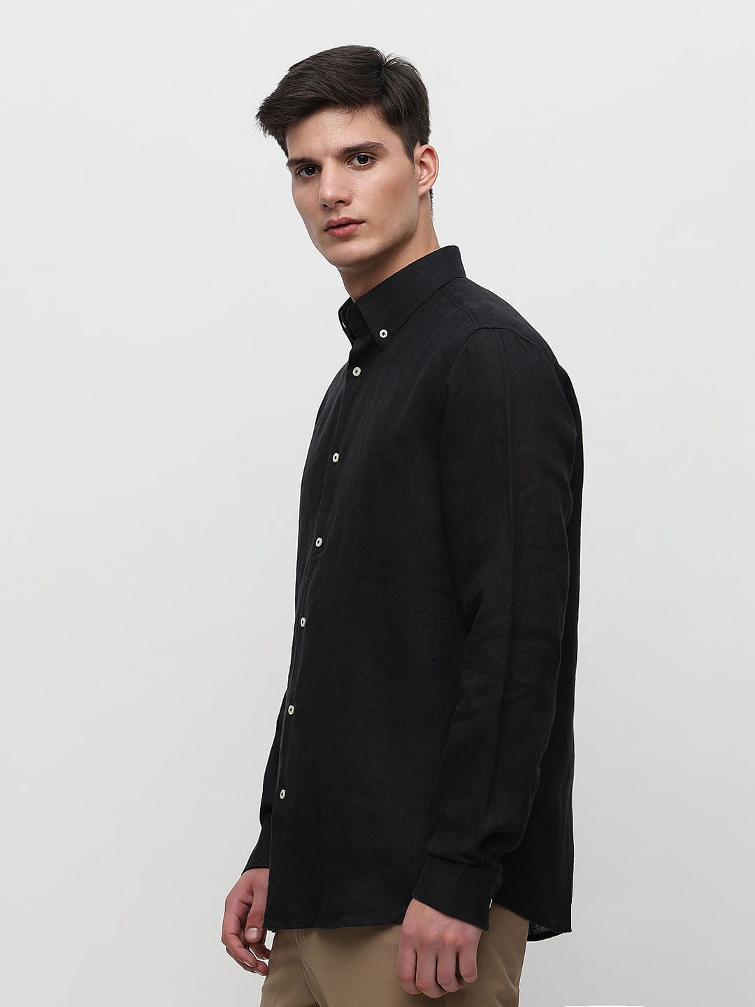 Black Linen Full Sleeves Shirt