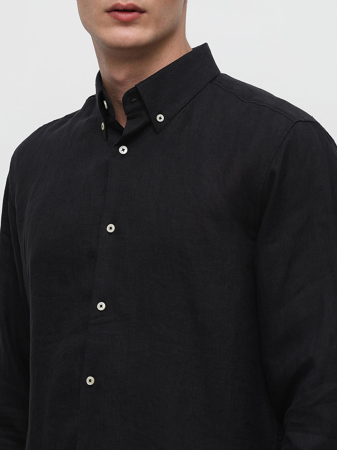 Black Linen Full Sleeves Shirt