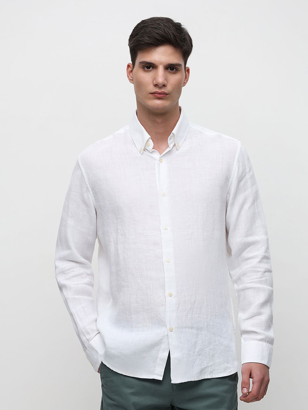 White Linen Full Sleeves Shirt