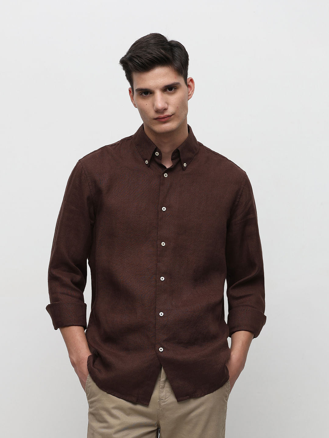 Brown Linen Full Sleeves Shirt