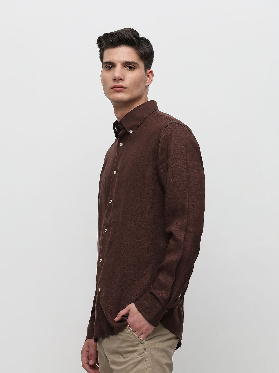 Brown Linen Full Sleeves Shirt