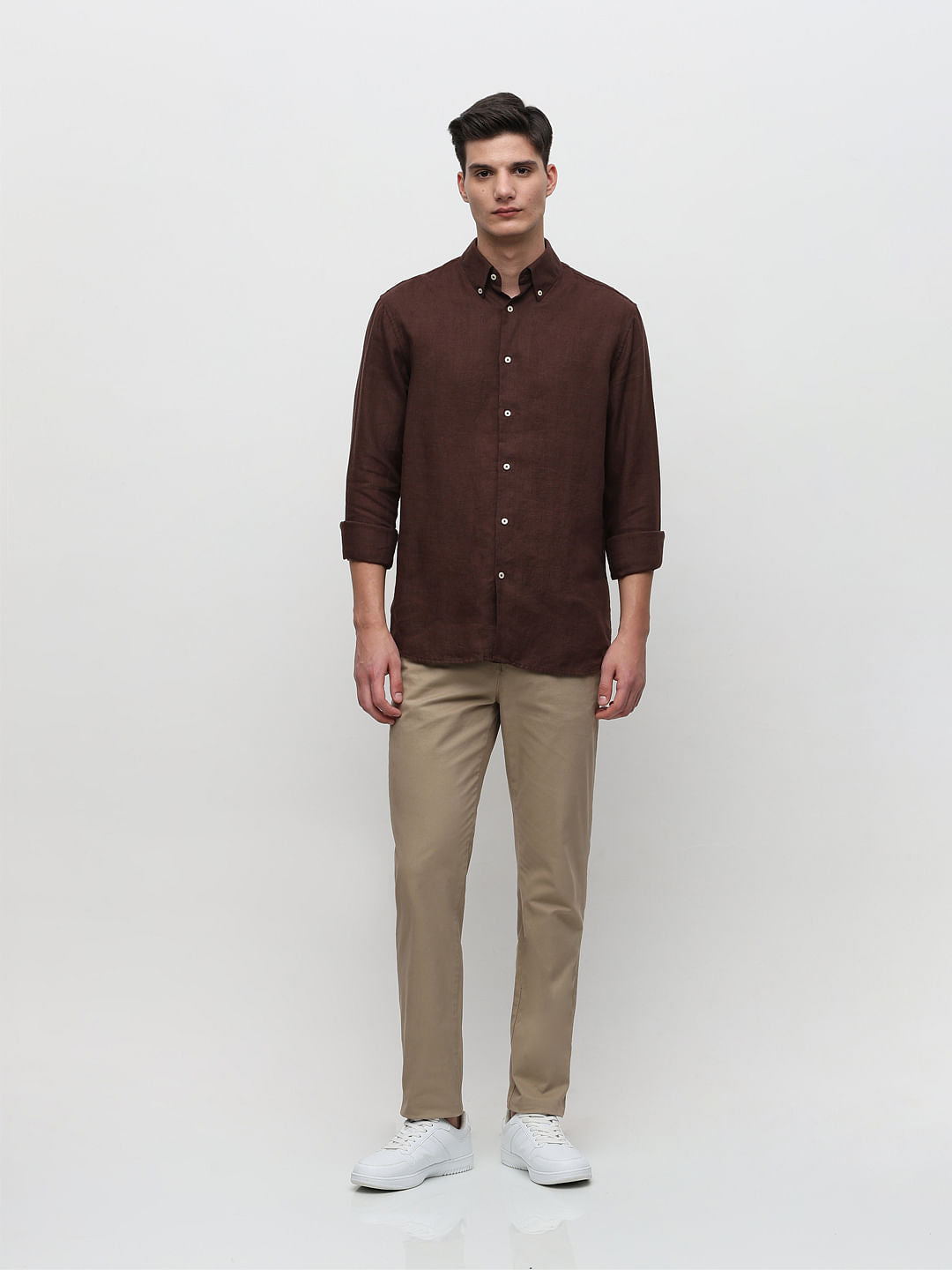 Brown Linen Full Sleeves Shirt