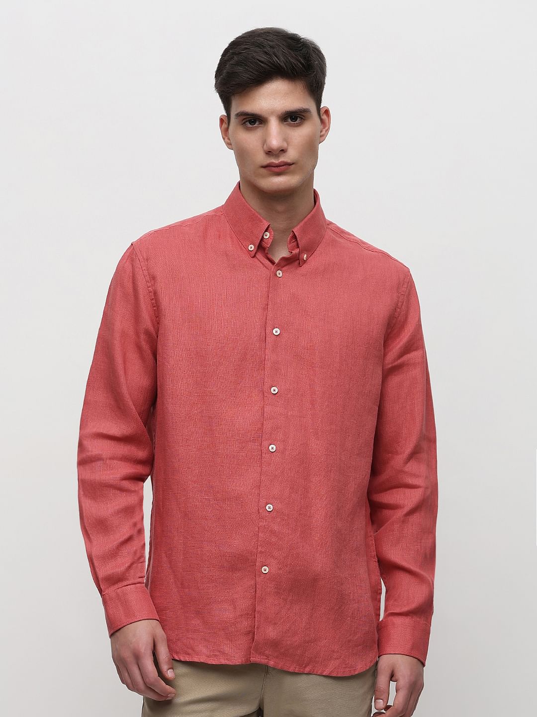 Red Linen Full Sleeves Shirt