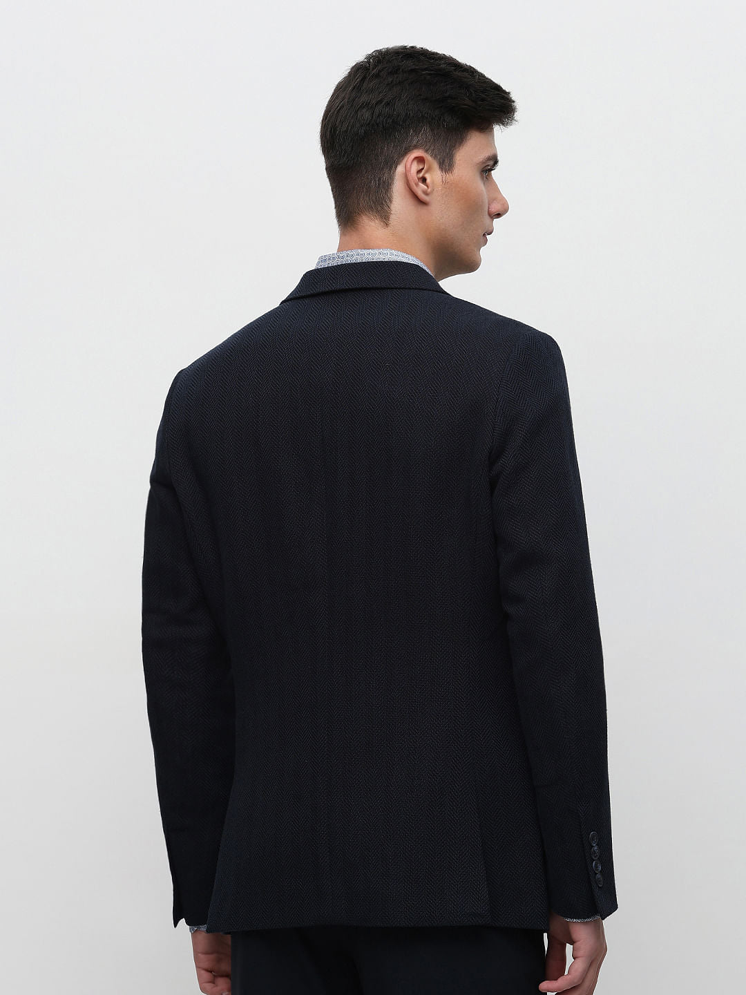 Navy Blue Herringbone Suit-Set Blazer