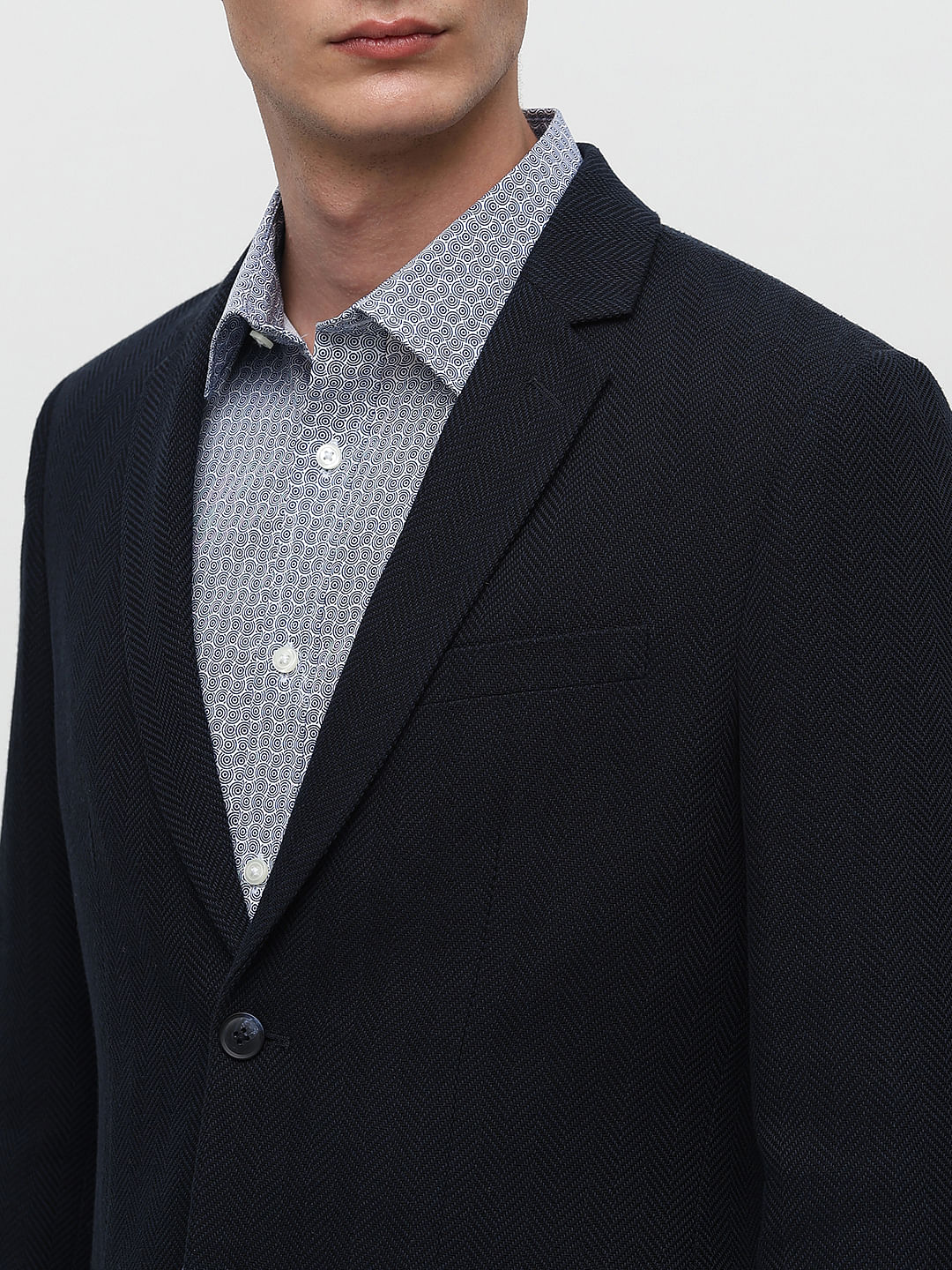 Navy Blue Herringbone Suit-Set Blazer