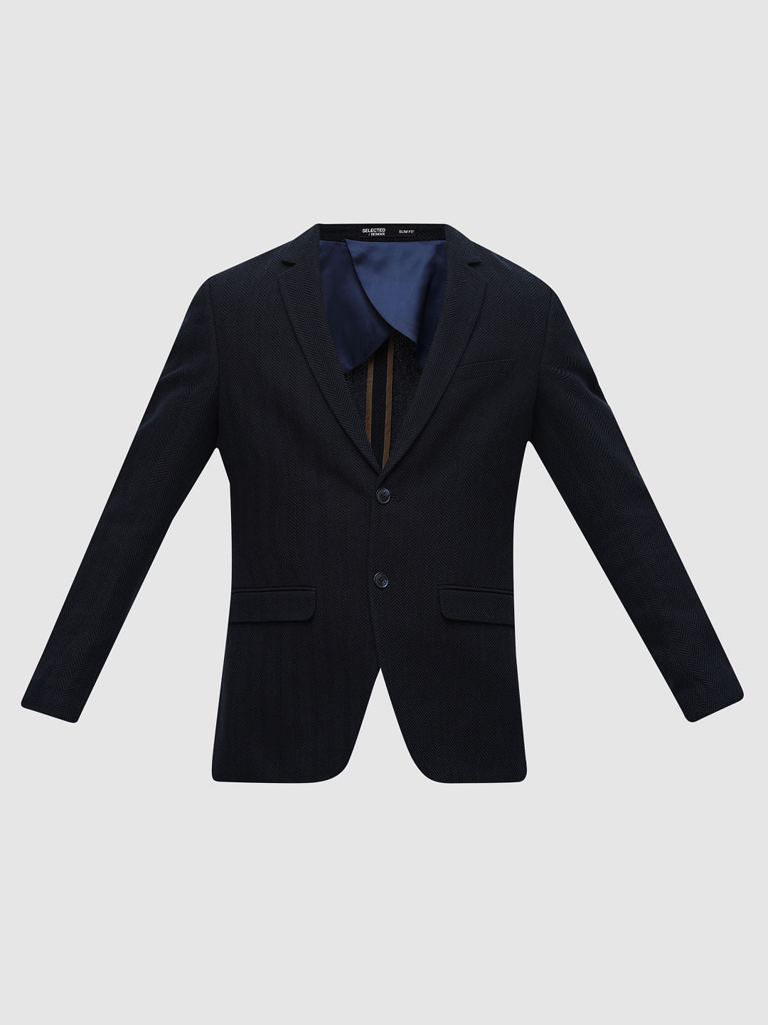 Navy Blue Herringbone Suit-Set Blazer