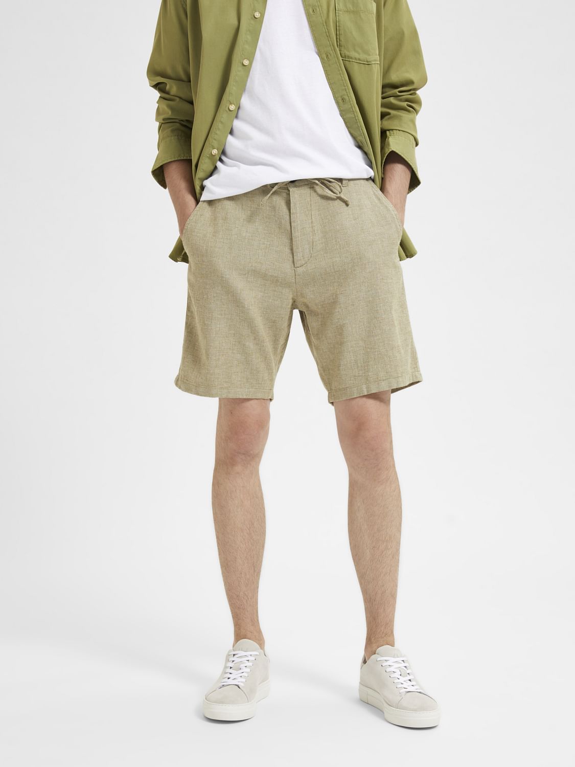 Buy Green Mid Rise Linen Shorts for Men Online