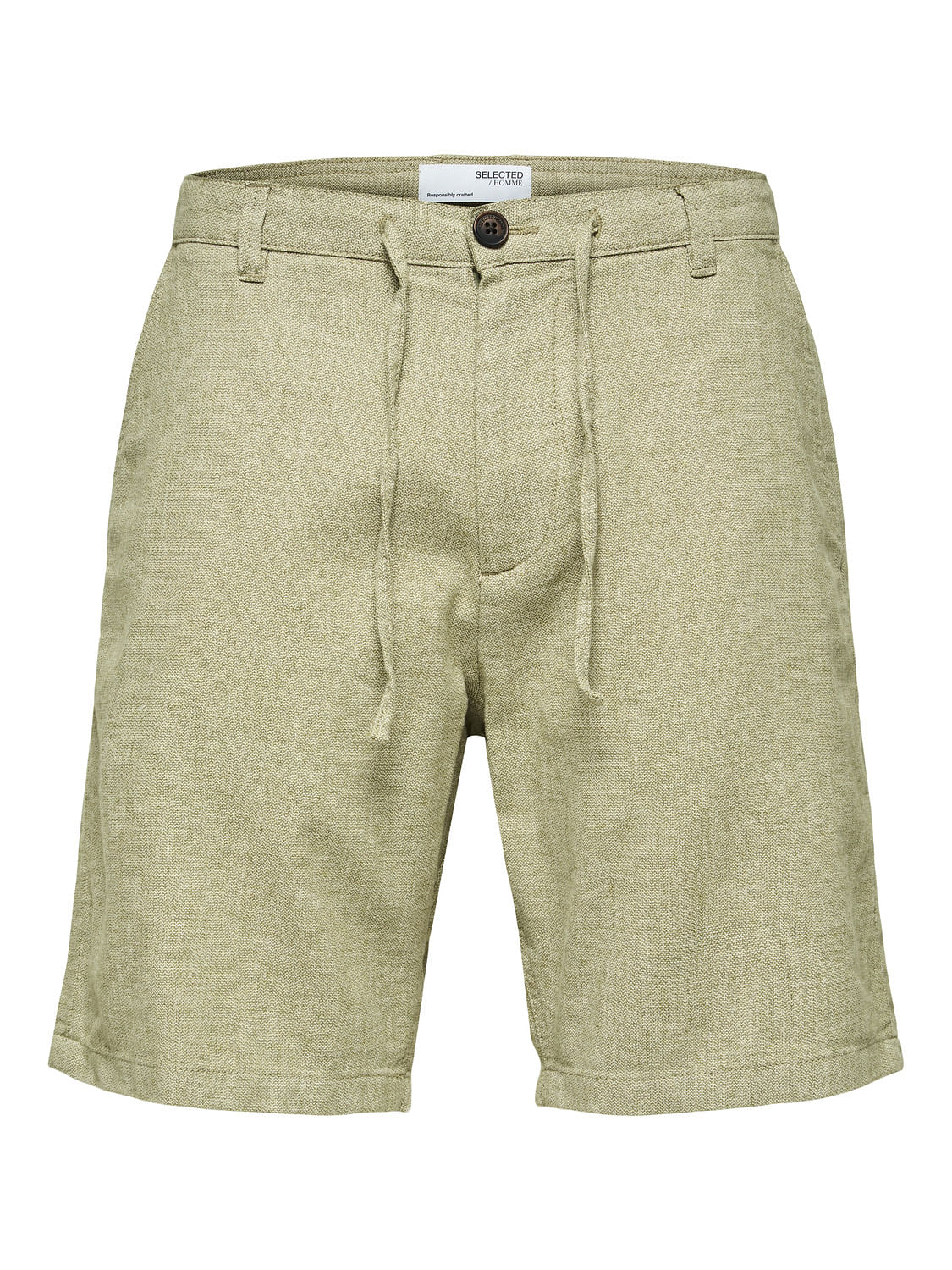 Green Mid Rise Linen Shorts