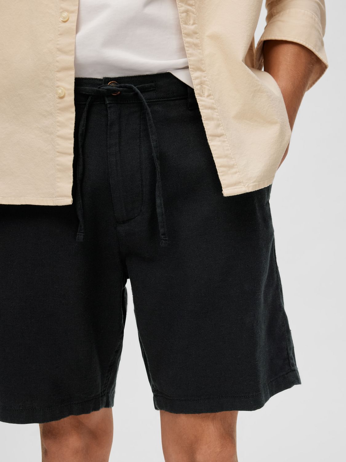 Black Mid Rise Linen Shorts