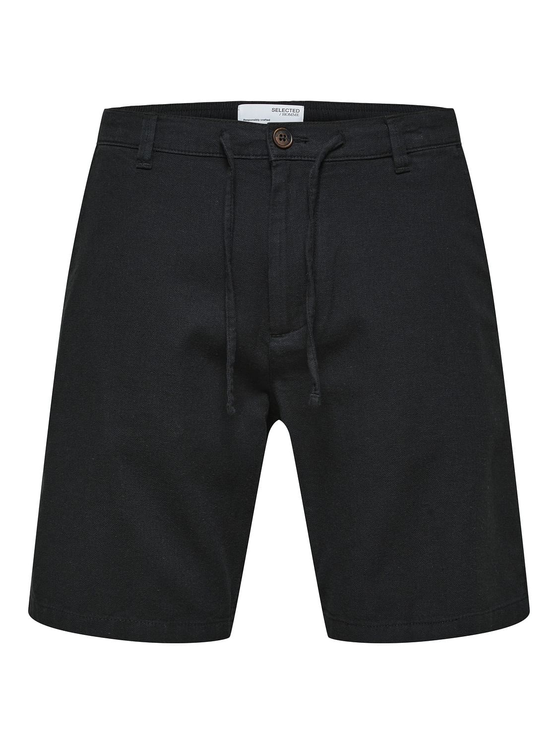Black Mid Rise Linen Shorts