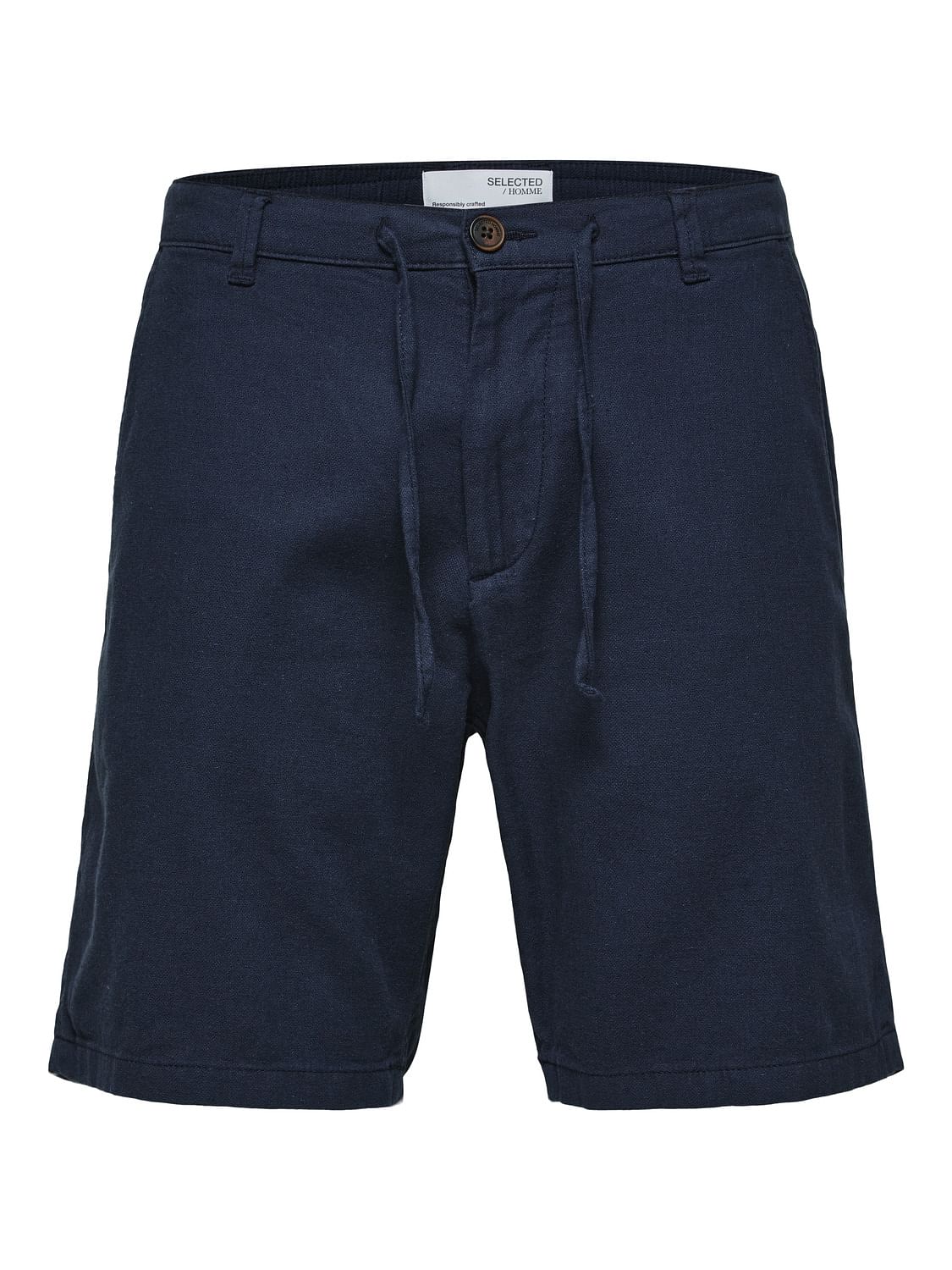 Blue Mid Rise Drawstring Linen Shorts