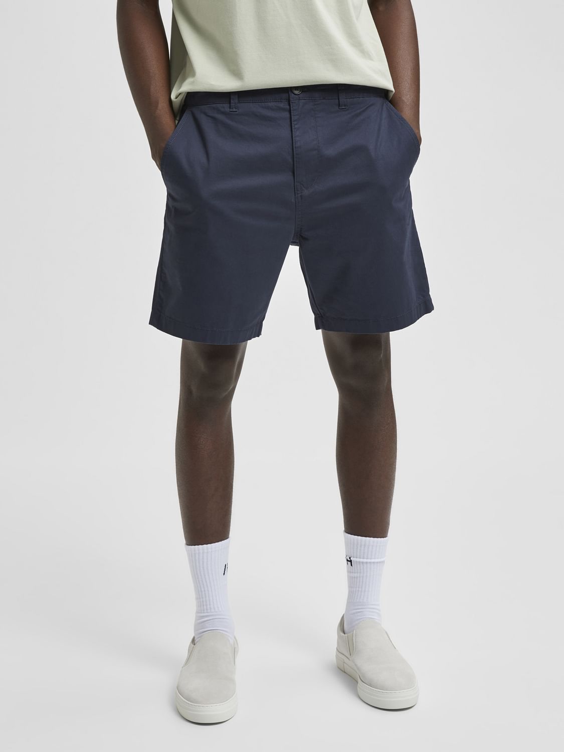 Blue Mid Rise Chino Shorts