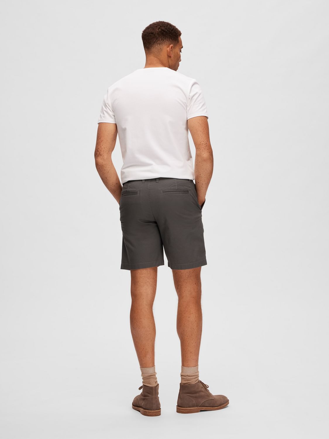 Grey Mid Rise Chino Shorts