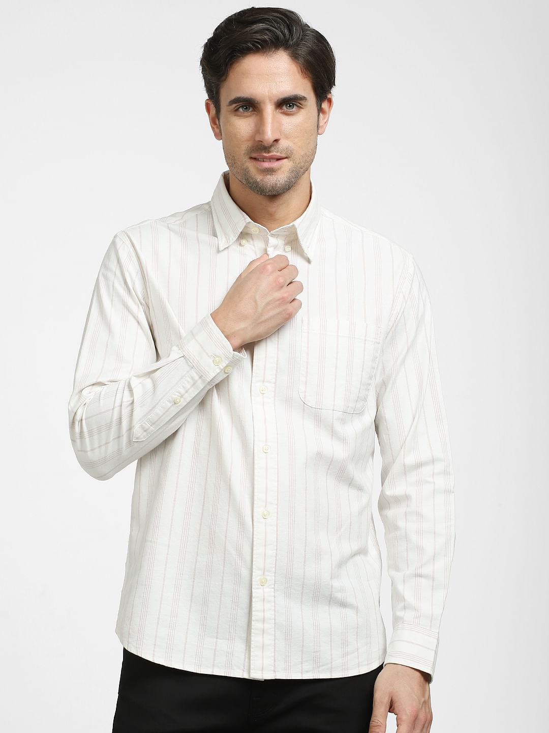 White Striped Organic Cotton Full Sleeves Shirt