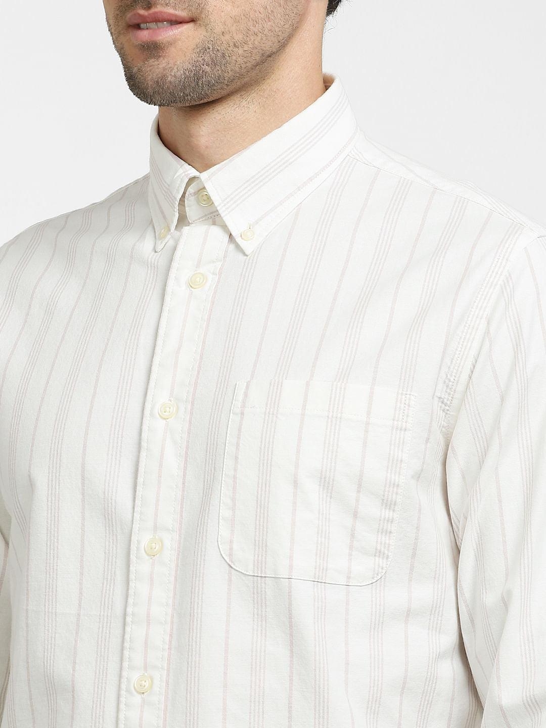 White Striped Organic Cotton Full Sleeves Shirt