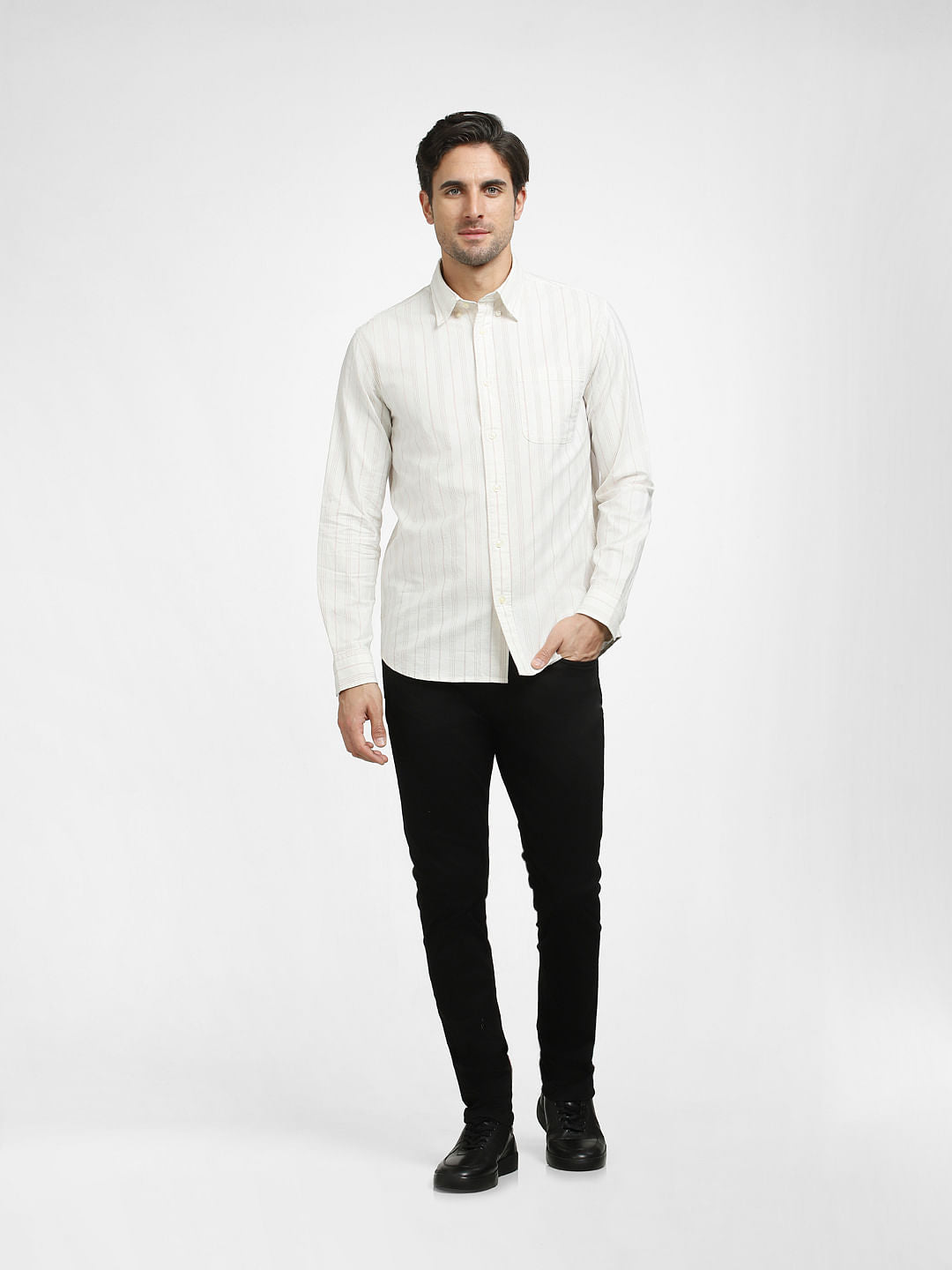 White Striped Organic Cotton Full Sleeves Shirt