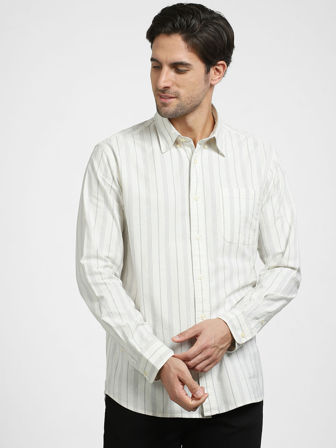Grey Striped Organic Cotton Full Sleeves Shirt