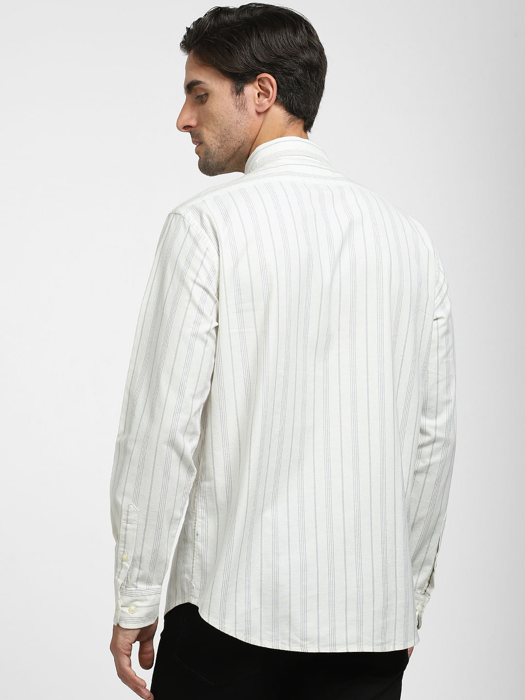 Grey Striped Organic Cotton Full Sleeves Shirt