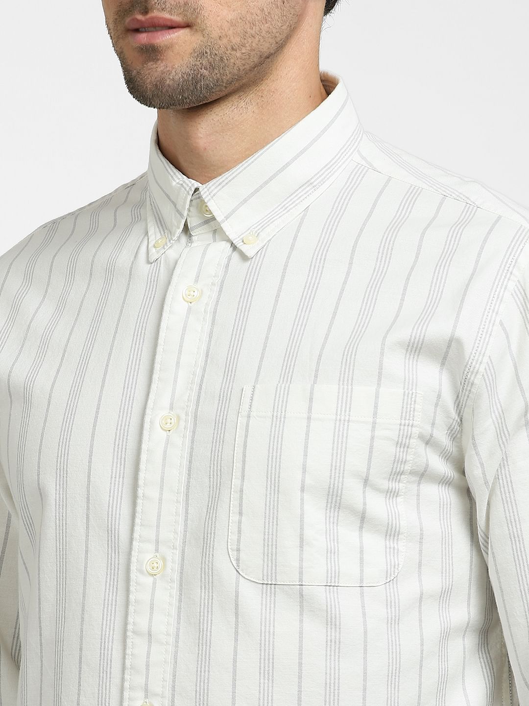 Grey Striped Organic Cotton Full Sleeves Shirt