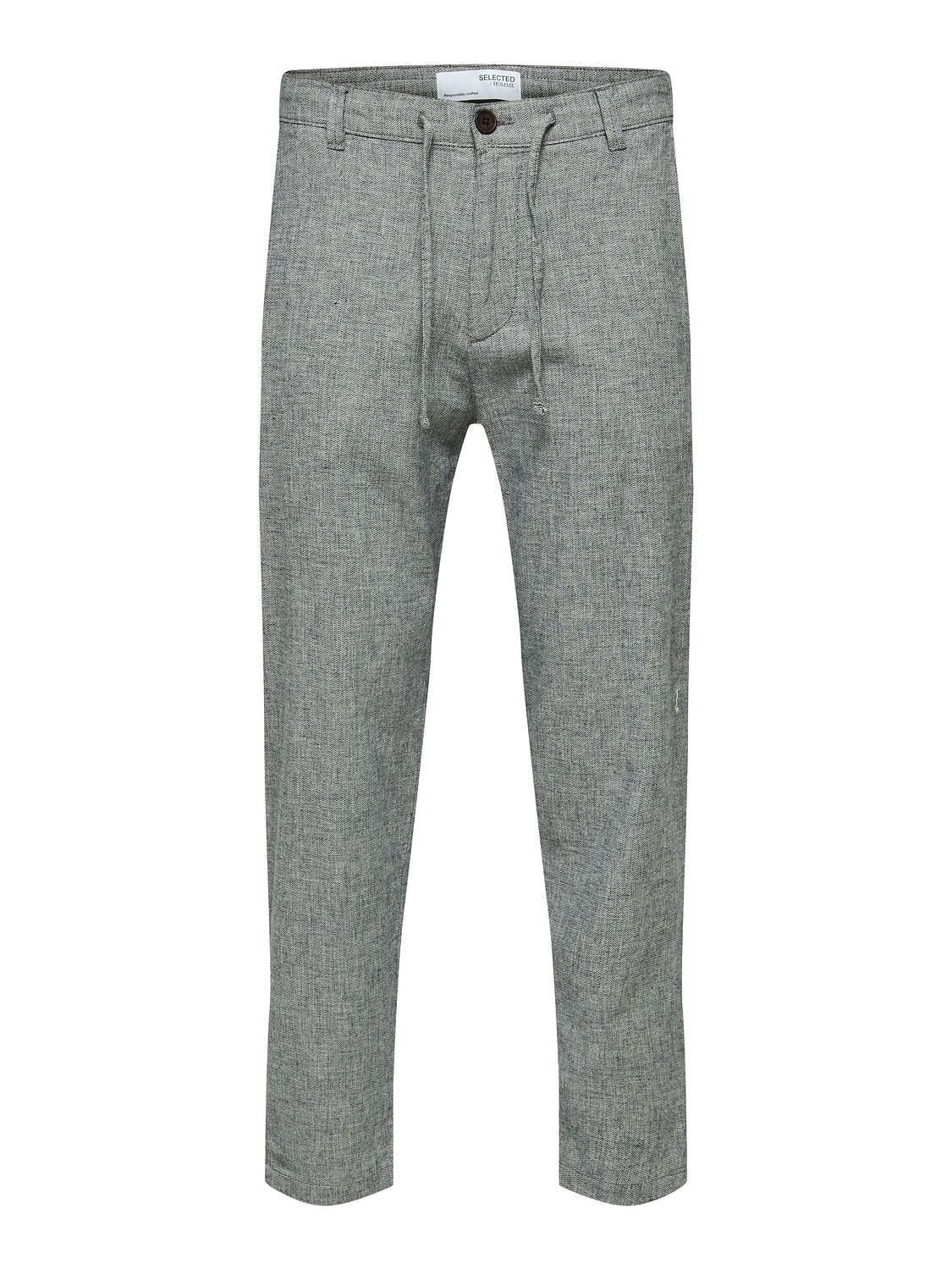 Blue Mid Rise Linen Pants
