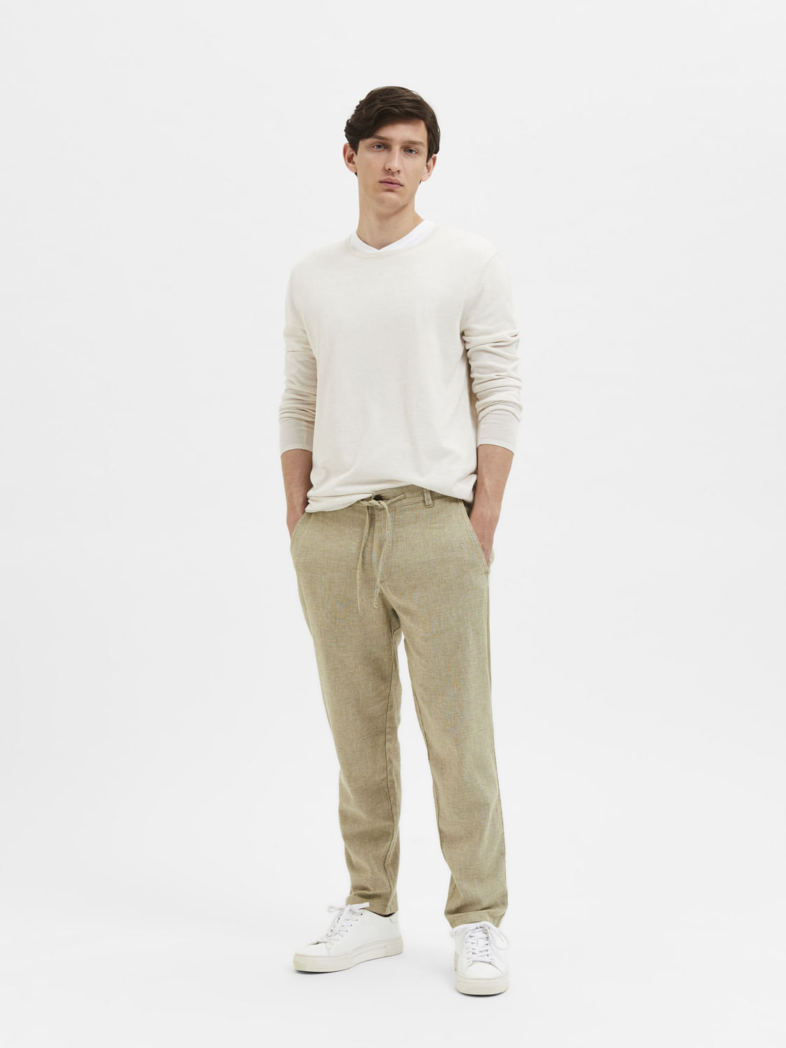 Light Green Mid Rise Linen Pants