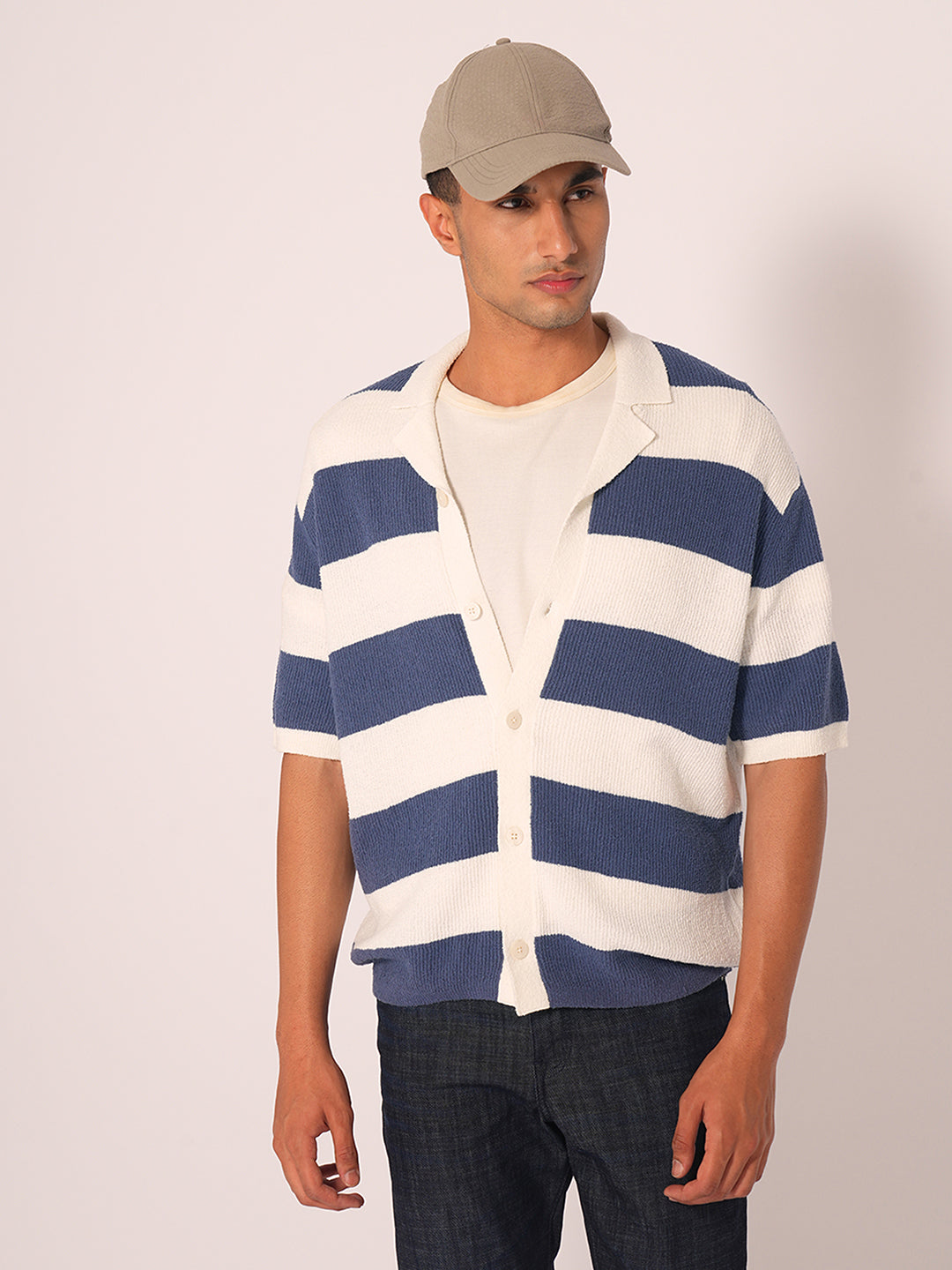 Blue Relaxed Fit Knitted Cardigan