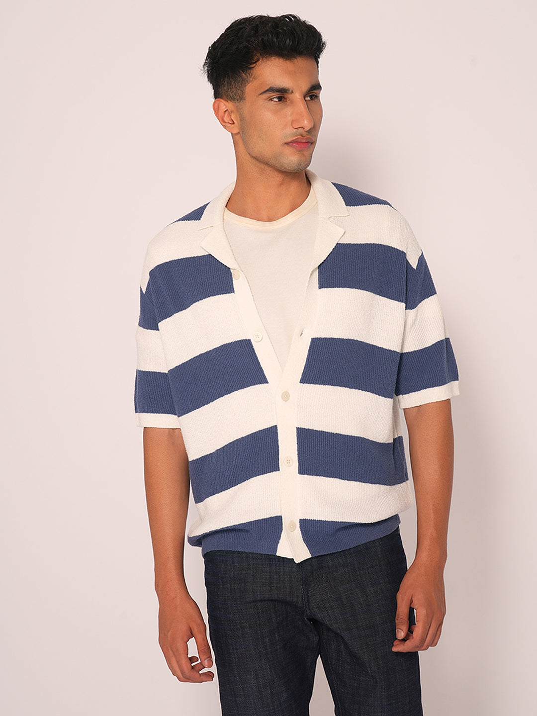 Blue Relaxed Fit Knitted Cardigan