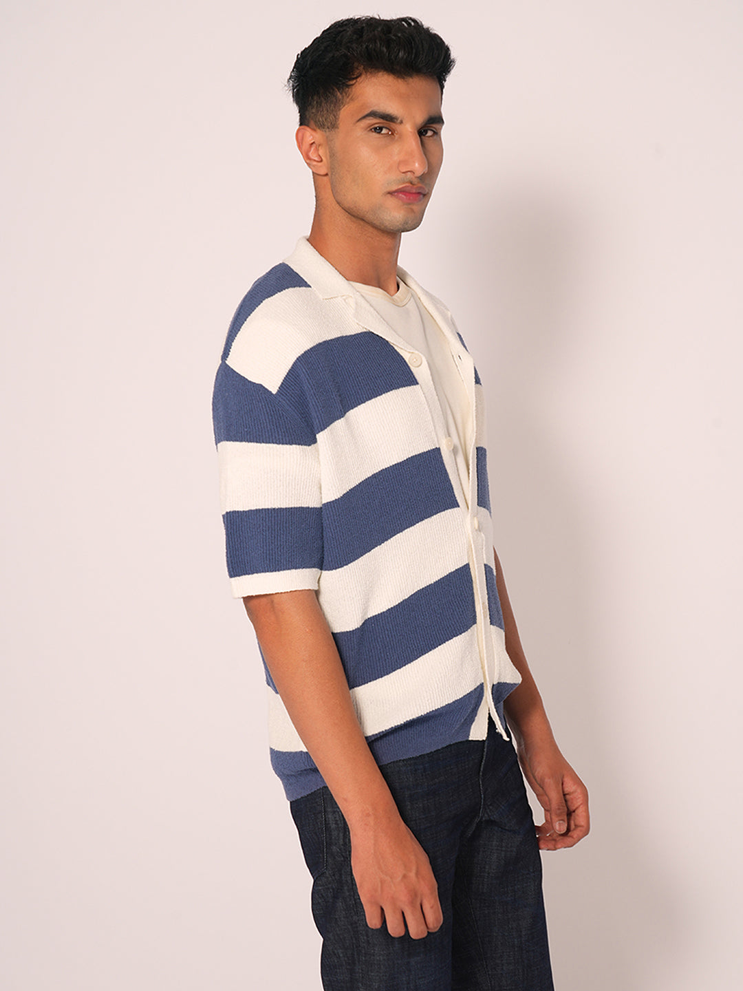 Blue Relaxed Fit Knitted Cardigan