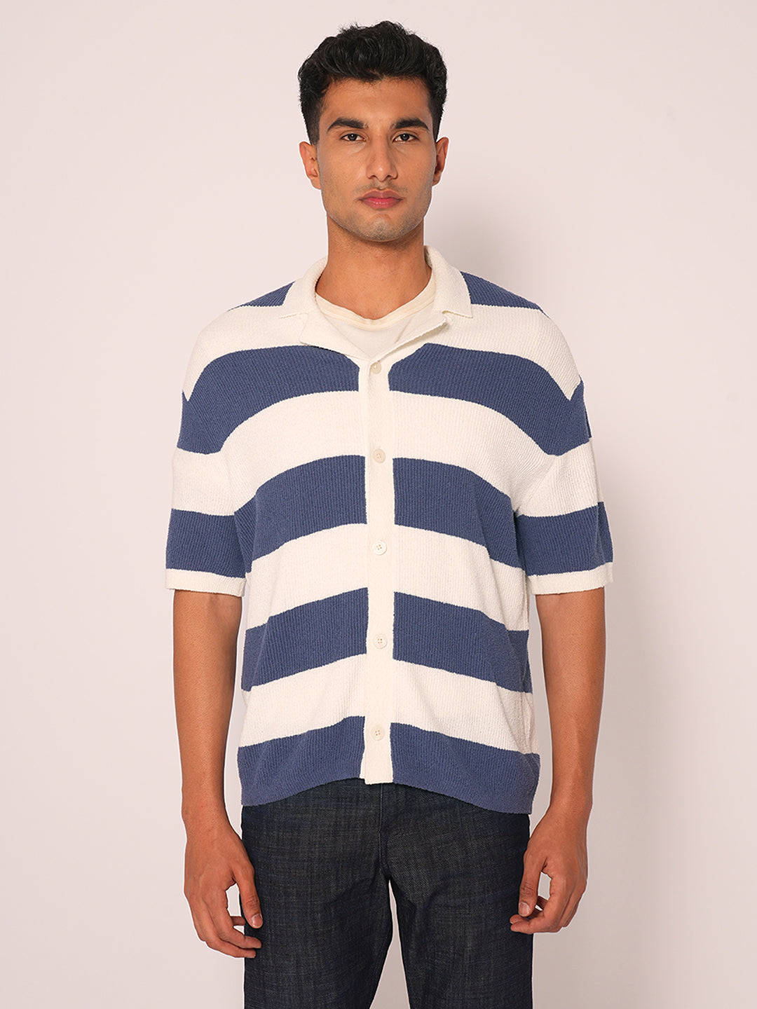 Blue Relaxed Fit Knitted Cardigan