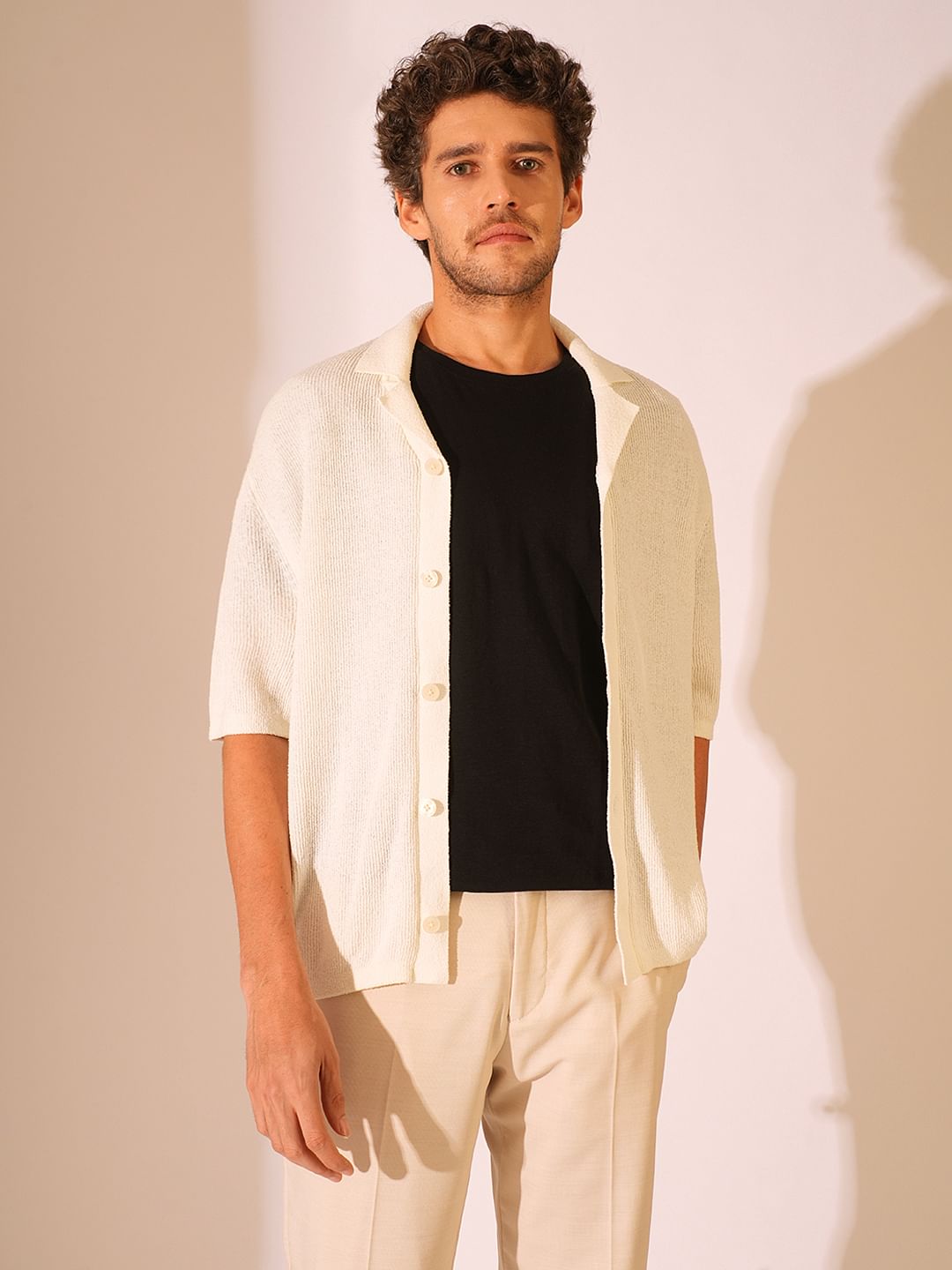 Off-White Knitted Resort Collar Cardigan