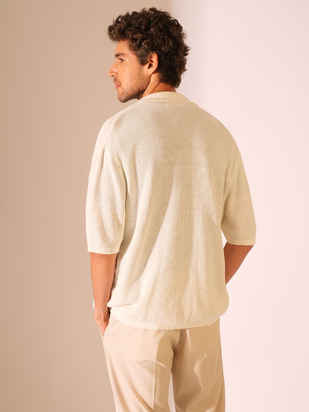 Off-White Knitted Resort Collar Cardigan