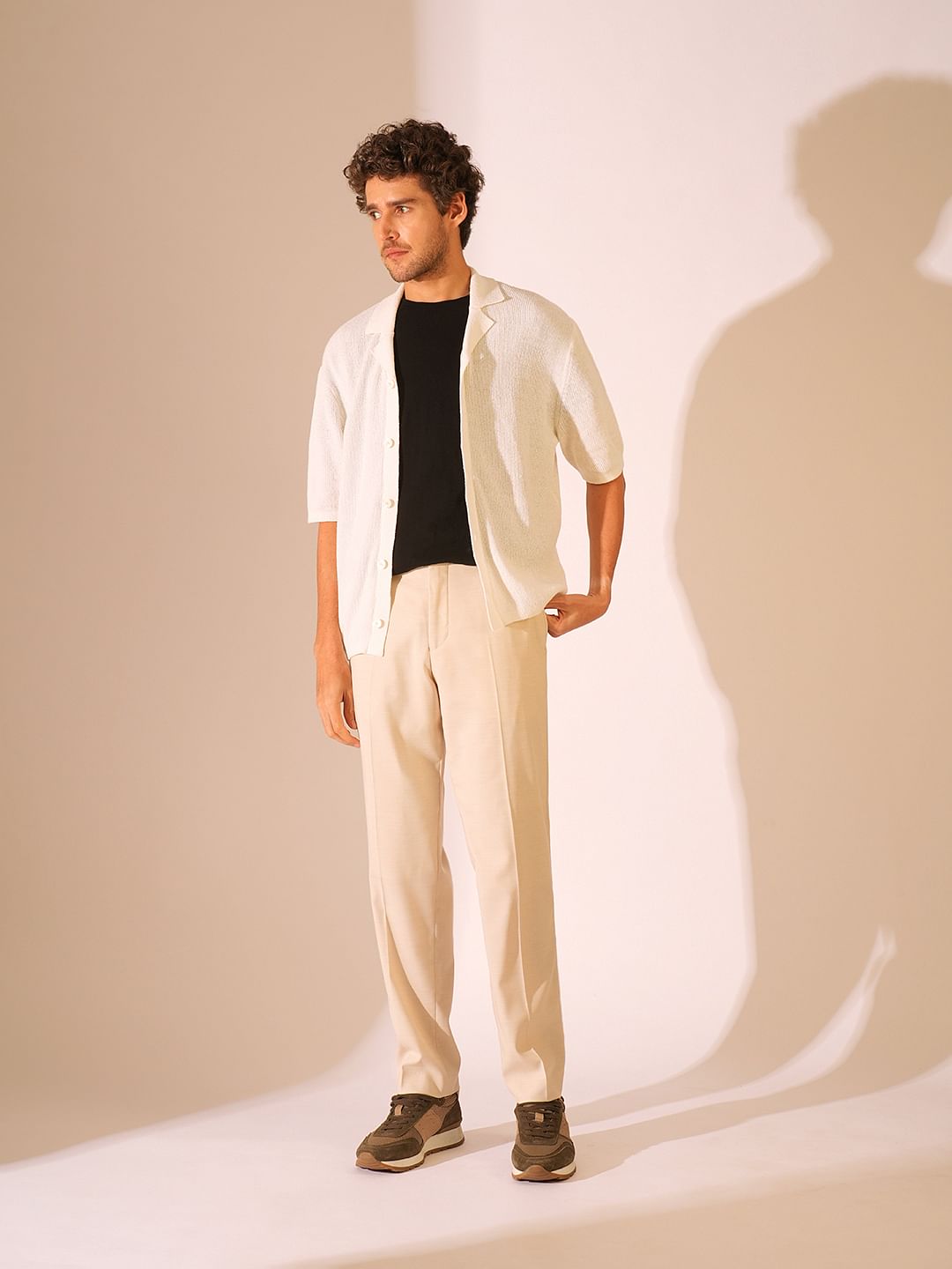 Off-White Knitted Resort Collar Cardigan