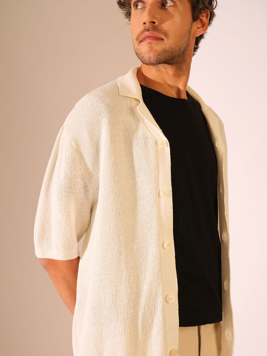 Off-White Knitted Resort Collar Cardigan