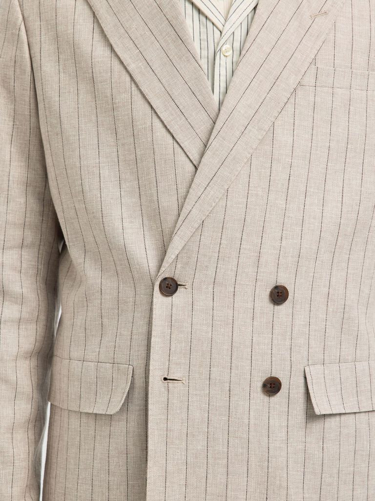 Beige Striped Double Breasted Blazer