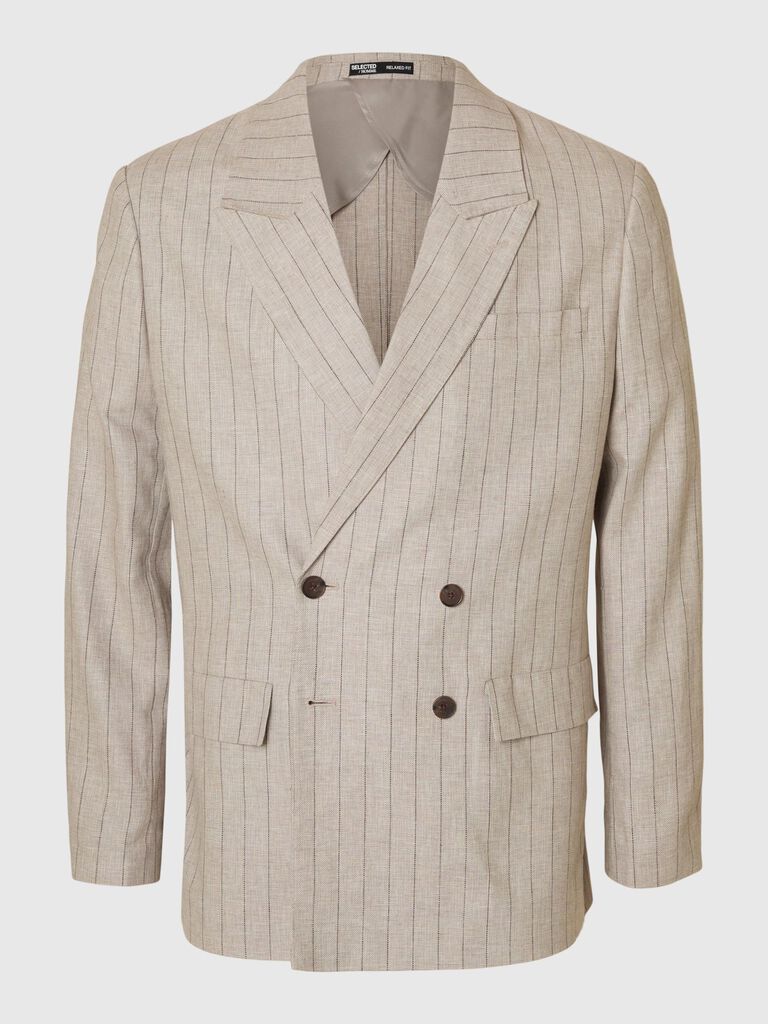 Beige Striped Double Breasted Blazer