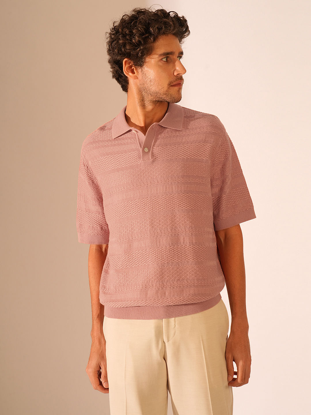 Red Structured Knitted Polo