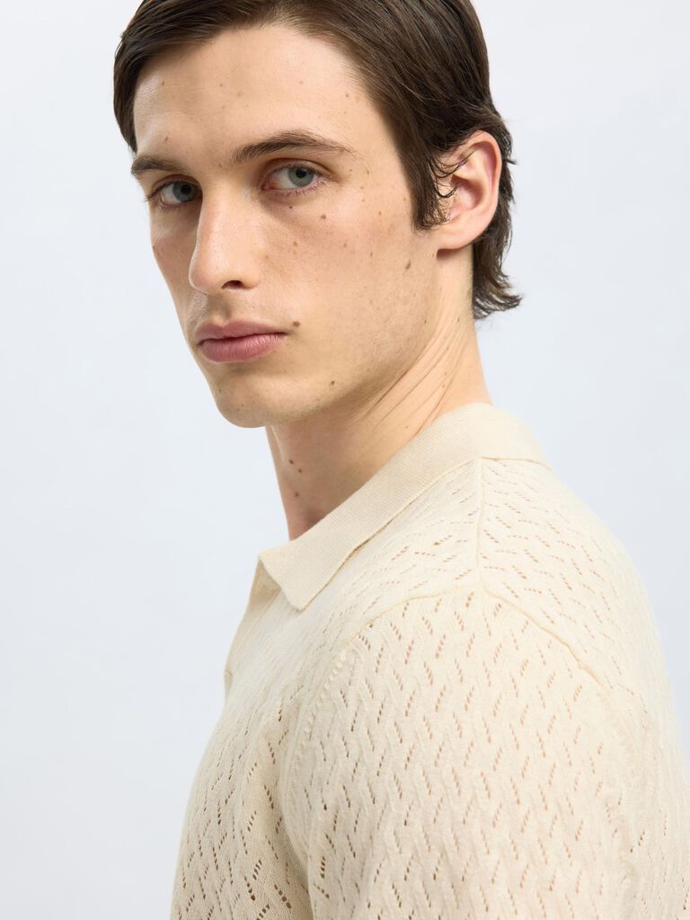 Beige Crochet Organic Cotton Polo