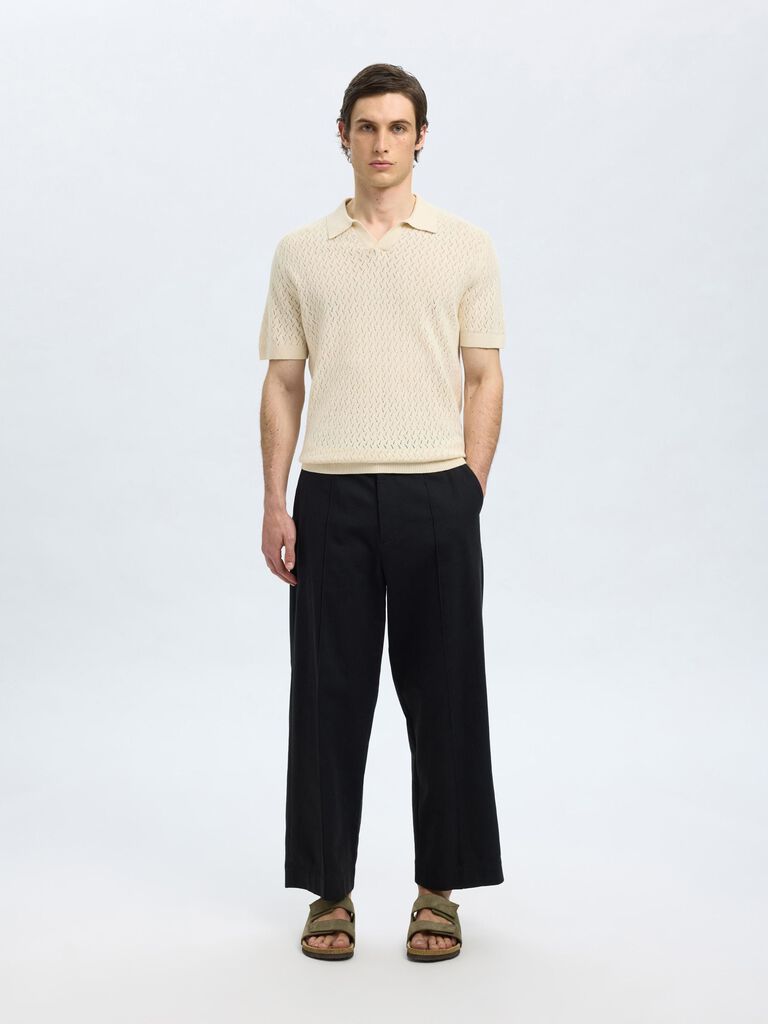 Beige Crochet Organic Cotton Polo