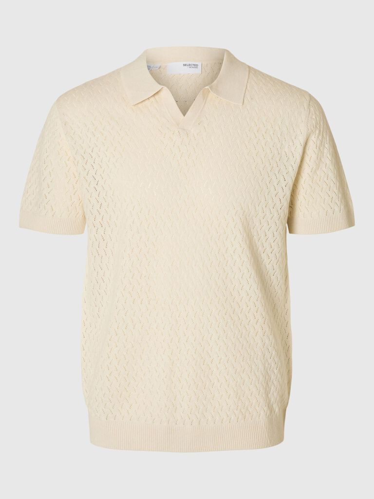 Beige Crochet Organic Cotton Polo