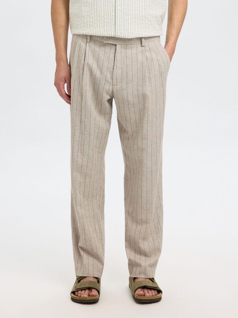 Beige Striped Tailored Trousers