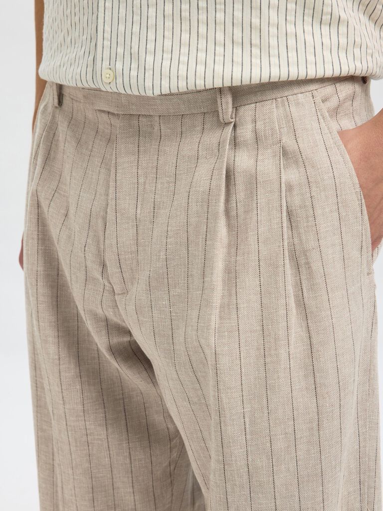 Beige Striped Tailored Trousers
