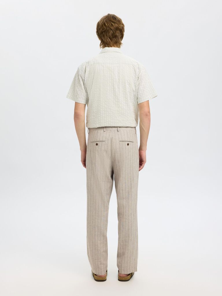 Beige Striped Tailored Trousers